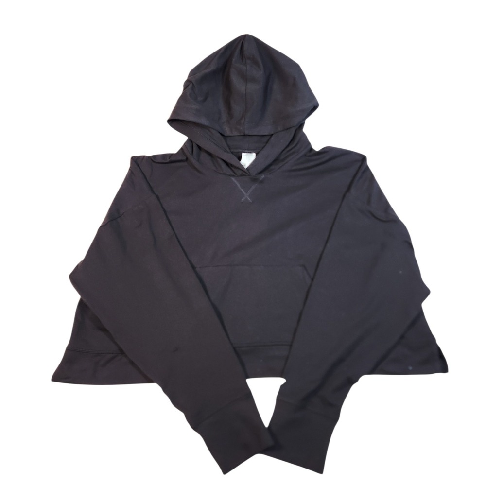 Fabletics Cropped Hoodie Women Size M Black Pullover Pockets Activewear Stretchy